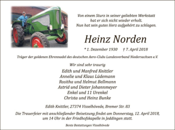 Traueranzeige von Heinz Norden von SYK