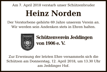 Traueranzeige von Heinz Norden von SYK