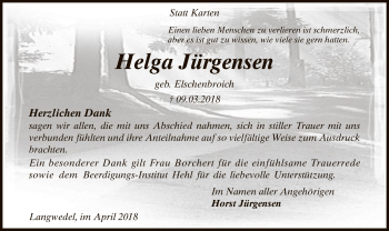 Traueranzeige von Helga Jürgensen von SYK