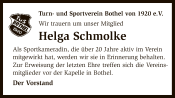 Traueranzeige von Helga Schmolke von SYK