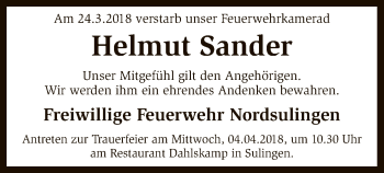 Traueranzeige von Helmut Sander von SYK