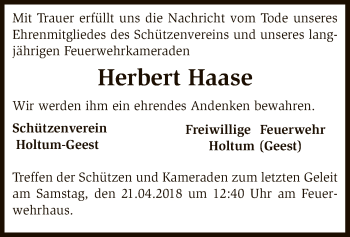 Traueranzeige von Herbert Haase von SYK