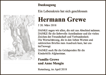 Traueranzeige von Hermann Grewe von SYK
