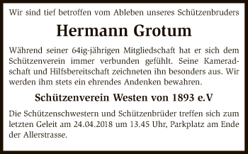 Traueranzeige von Hermann Grotum von SYK