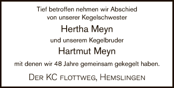 Traueranzeige von Hertha und Hartmut Meyn von SYK