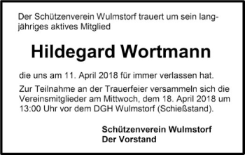 Traueranzeige von Hildegard Wortmann von SYK