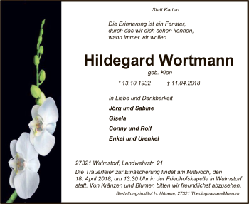 Traueranzeige von Hildegard Wortmann von SYK