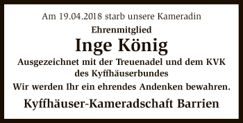 Traueranzeige von Inge König von SYK