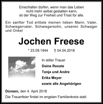 Traueranzeige von Jochen Freese von SYK