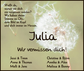 Traueranzeige von Julia  von SYK