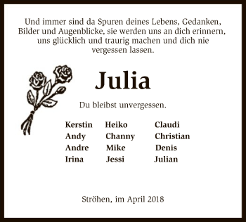 Traueranzeige von Julia  von SYK