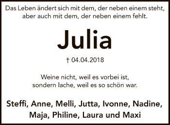 Traueranzeige von Julia Lange von SYK