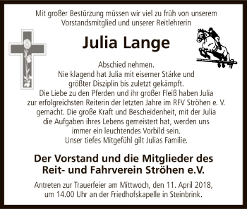 Traueranzeige von Julia Lange von SYK