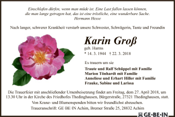 Traueranzeige von Karin Groß von SYK