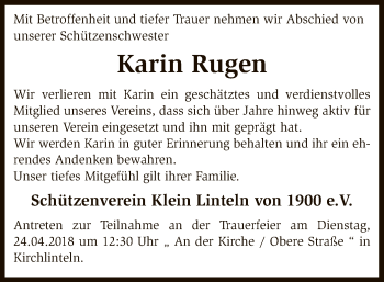 Traueranzeige von Karin Rugen von SYK