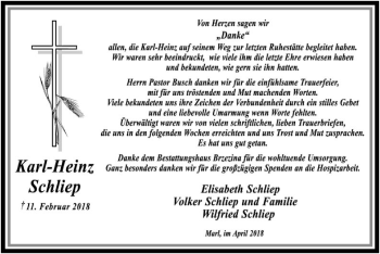 Traueranzeige von Karl-Heinz Schliep von SYK