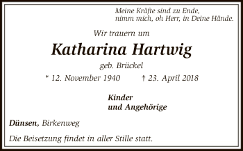 Traueranzeige von Katharina Hartwig von SYK