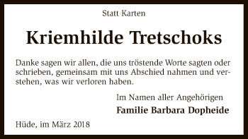 Traueranzeige von Kriemhilde Tretschoks von SYK