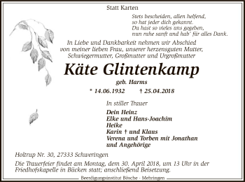 Traueranzeige von Käte Glintenkamp von SYK