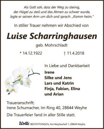 Traueranzeige von Luise Scharringhausen von SYK