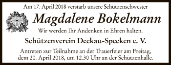 Traueranzeige von Magdalene Bokelmann von SYK