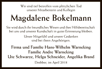 Traueranzeige von Magdalene Bokelmann von SYK