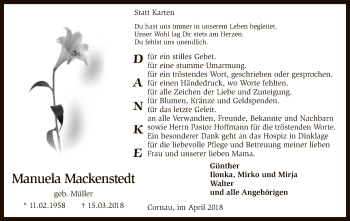 Traueranzeige von Manuela Mackenstedt von SYK