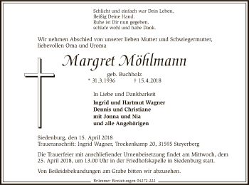 Traueranzeige von Margret Möhlmann von SYK