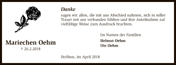 Traueranzeige von Mariechen Oehm von SYK