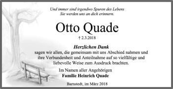 Traueranzeige von Otto Quade von SYK