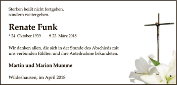 Traueranzeige von Renate Funk von SYK