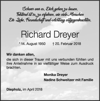 Traueranzeige von Richard Dreyer von SYK