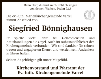 Traueranzeige von Siegfried Bönnighausen von SYK