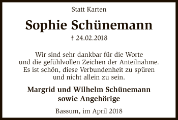 Traueranzeige von Sophie Schünemann von SYK