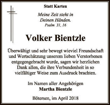 Traueranzeige von Volker Bientzle von SYK