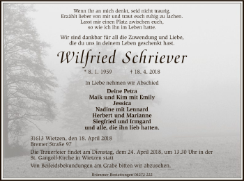 Traueranzeige von Wilfried Schriever von SYK