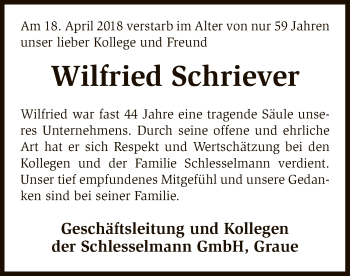 Traueranzeige von Wilfried Schriever von SYK