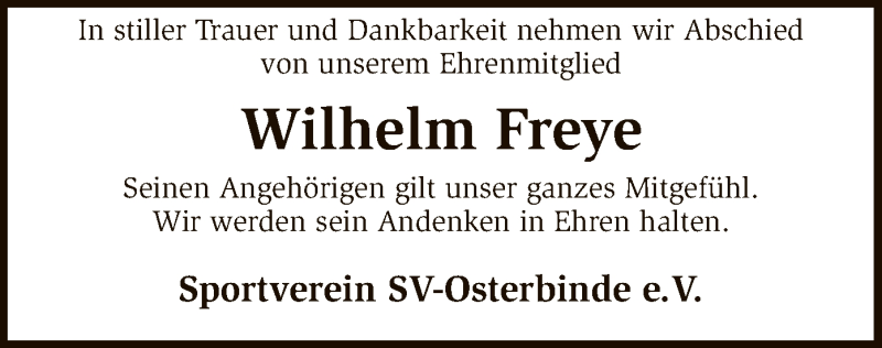  Traueranzeige für Wilhelm Freye vom 13.04.2018 aus SYK