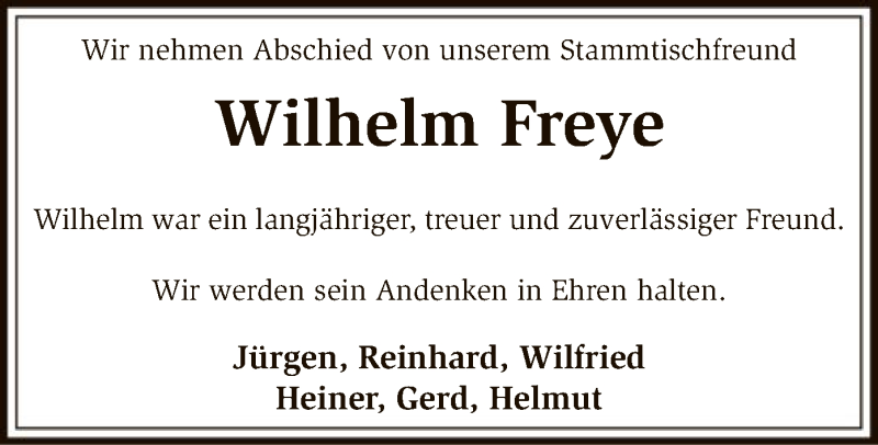  Traueranzeige für Wilhelm Freye vom 12.04.2018 aus SYK