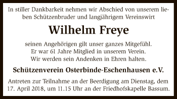 Traueranzeige von Wilhelm Freye von SYK