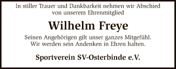 Traueranzeige von Wilhelm Freye von SYK