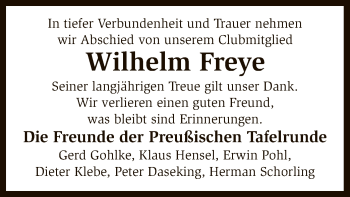 Traueranzeige von Wilhelm Freye von SYK