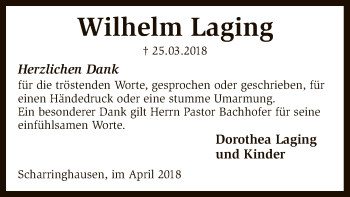 Traueranzeige von Wilhelm Laging von SYK