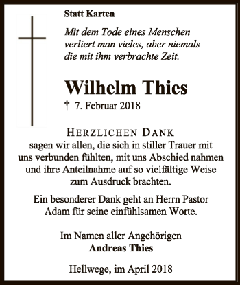 Traueranzeige von Wilhelm Thies von SYK