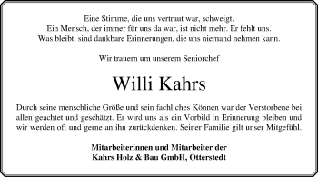 Traueranzeige von Willi Kahrs von SYK