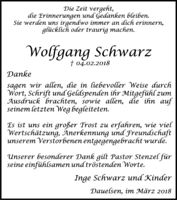 Traueranzeige von Wolfgang Schwarz von SYK