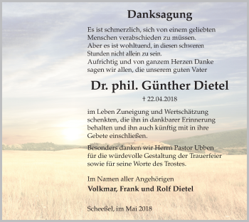 Traueranzeige von Günther Dietel 