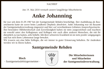 Traueranzeige von Anke Johanning von SYK