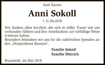 Traueranzeige von Anni Sokoll von SYK