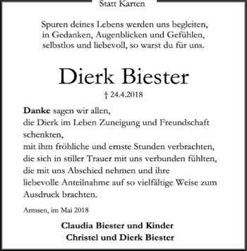 Traueranzeige von Dierk Biester von SYK